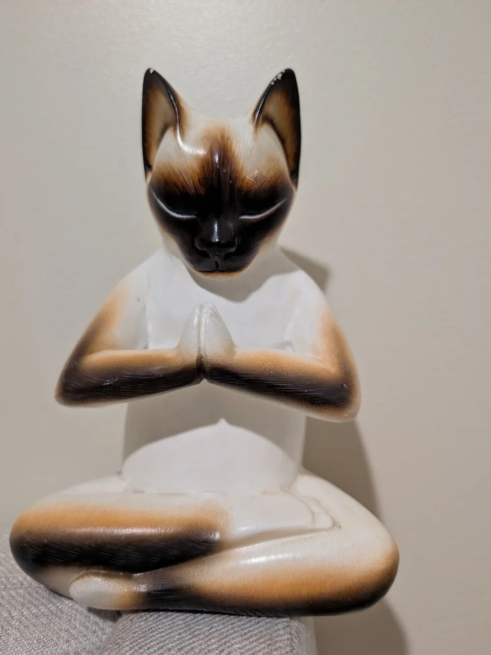 Meditating Cat Figurine - White and Brown Cat Decor